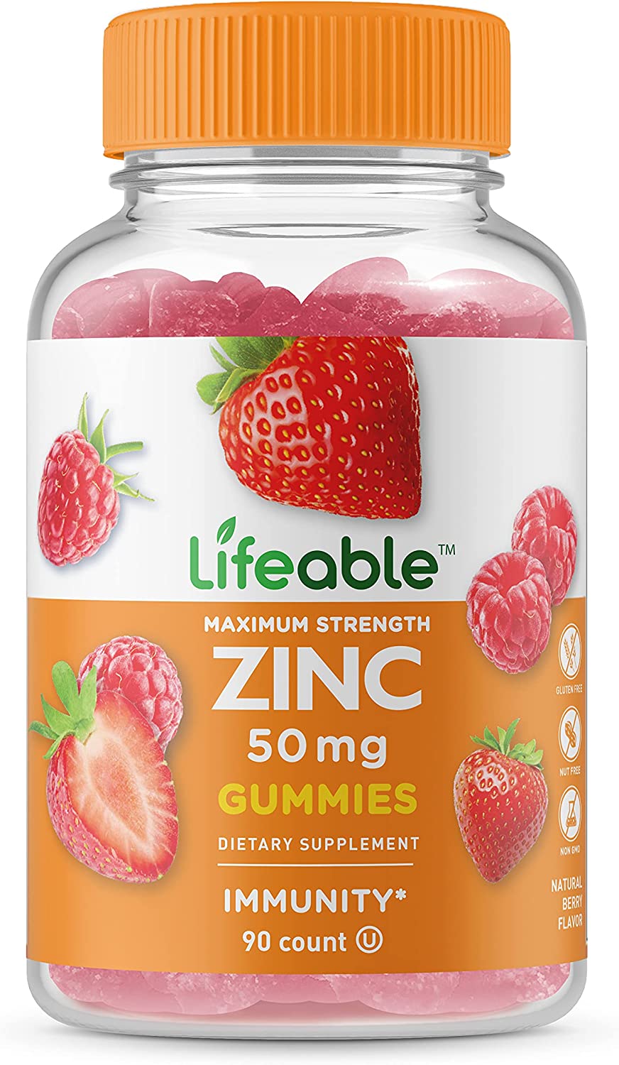 Lifeable Zinc 50mg Gummies - Great Tasting Natural Flavor Gummy Supplement - Gluten Free, Vegetarian