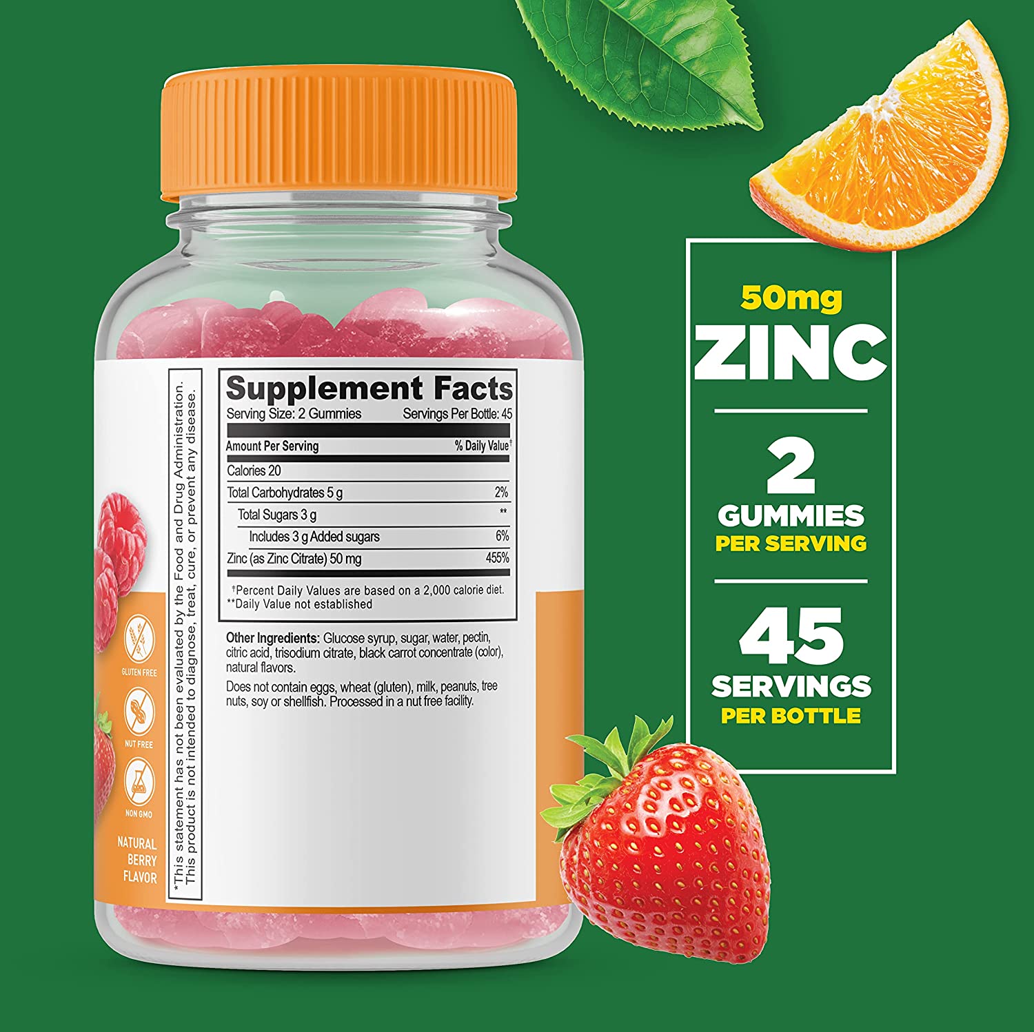 Lifeable Zinc 50mg Gummies - Great Tasting Natural Flavor Gummy Supplement - Gluten Free, Vegetarian