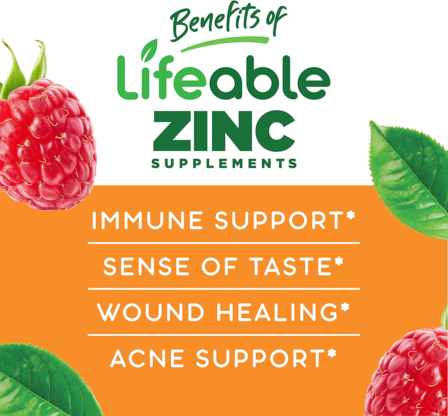 Lifeable Zinc 50mg Gummies - Great Tasting Natural Flavor Gummy Supplement - Gluten Free, Vegetarian