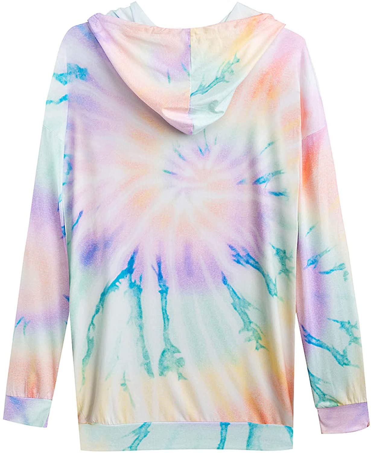 Tie Dye Hooded Sweatshirt Womens Casual Long Sleeve Colorblock Tops Crewneck Lightweight Pullover Ho