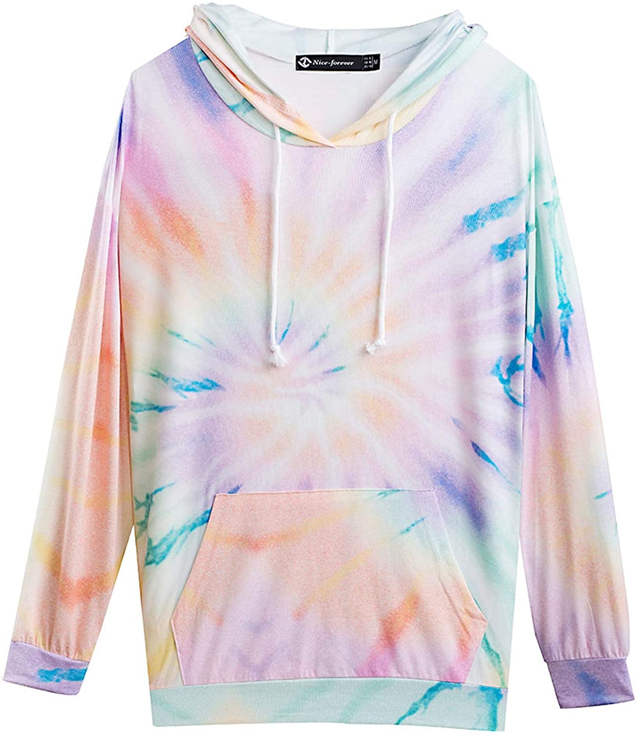 Tie Dye Hooded Sweatshirt Womens Casual Long Sleeve Colorblock Tops Crewneck Lightweight Pullover Ho
