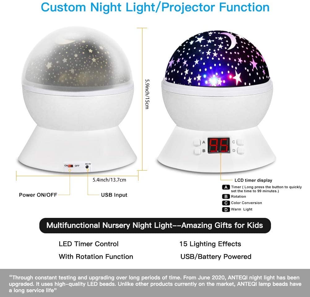 Girls Toys Age 6-8 ,ANTEQI Star Projector Night Lights Birthday Gifts for 2 3 5+ Year Old Girls Boys