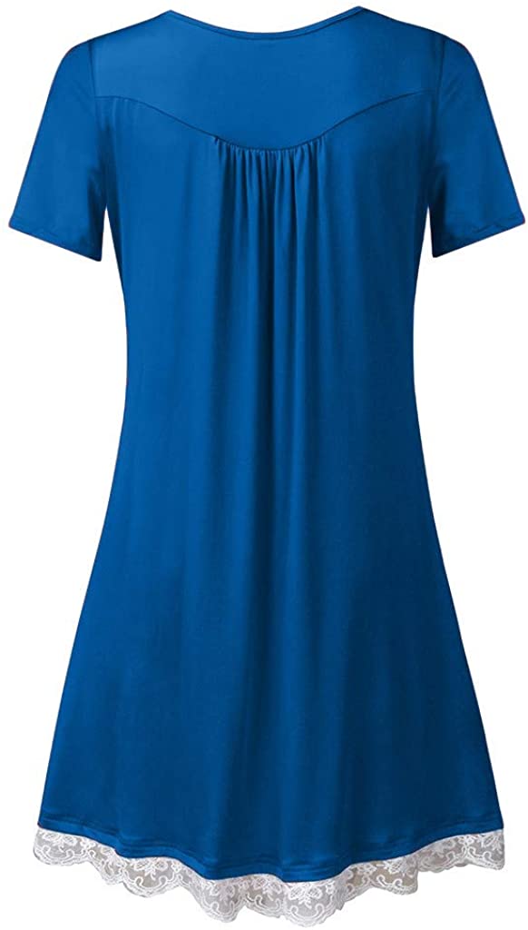 HebeTop ✰ Womens Fashion Short Sleeves Dress Lined with Lace Trim