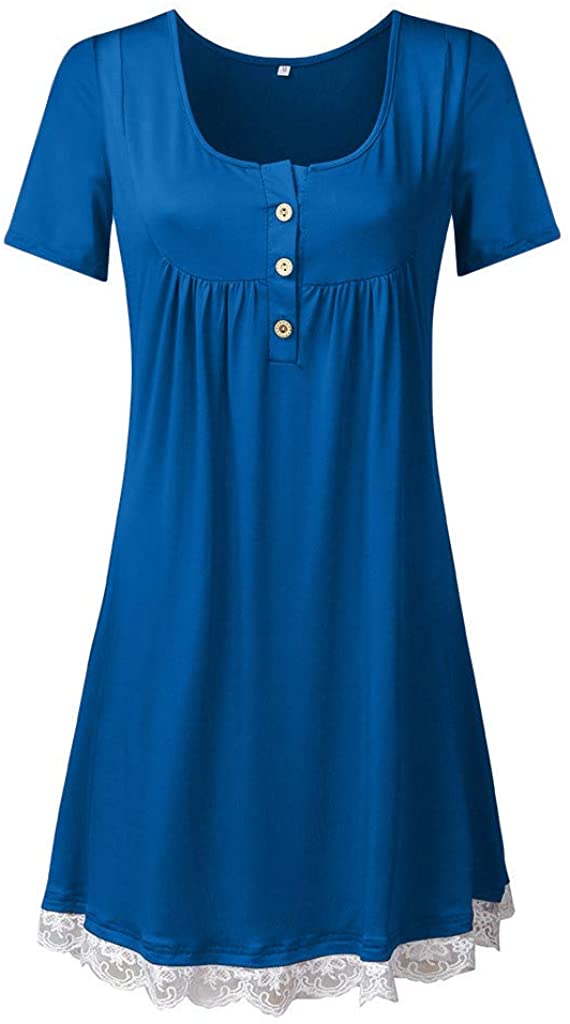 HebeTop ✰ Womens Fashion Short Sleeves Dress Lined with Lace Trim