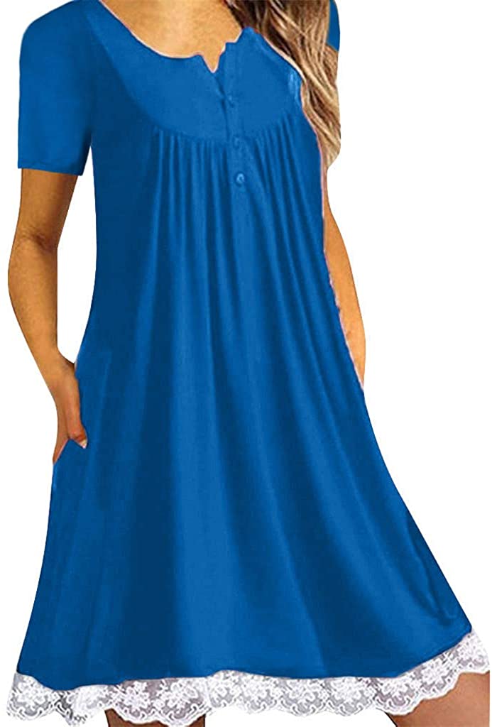 HebeTop ✰ Womens Fashion Short Sleeves Dress Lined with Lace Trim