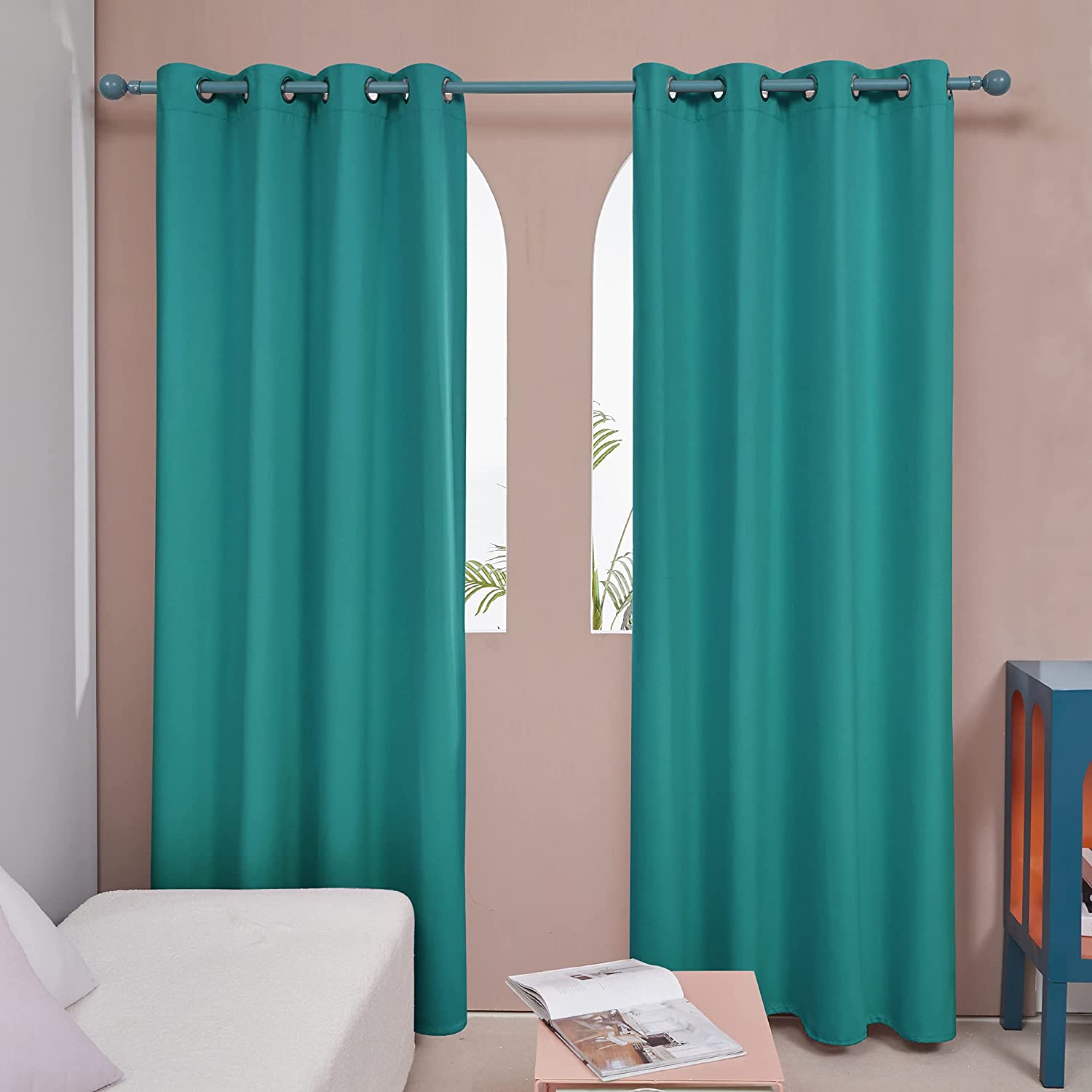 Deconovo Turquoise Curtains 96 Inch Length, Blackout Curtain Draprs, Thermal Curtains for Living Roo