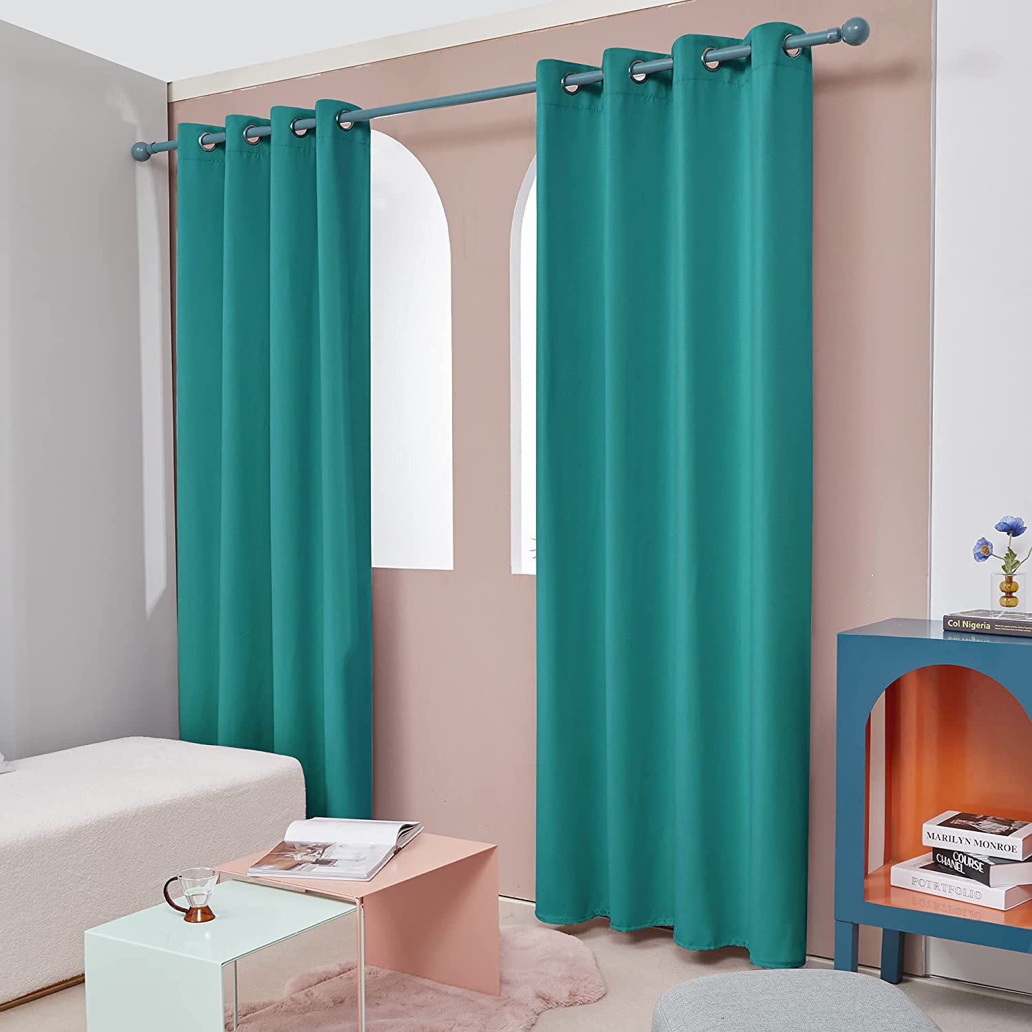 Deconovo Turquoise Curtains 96 Inch Length, Blackout Curtain Draprs, Thermal Curtains for Living Roo