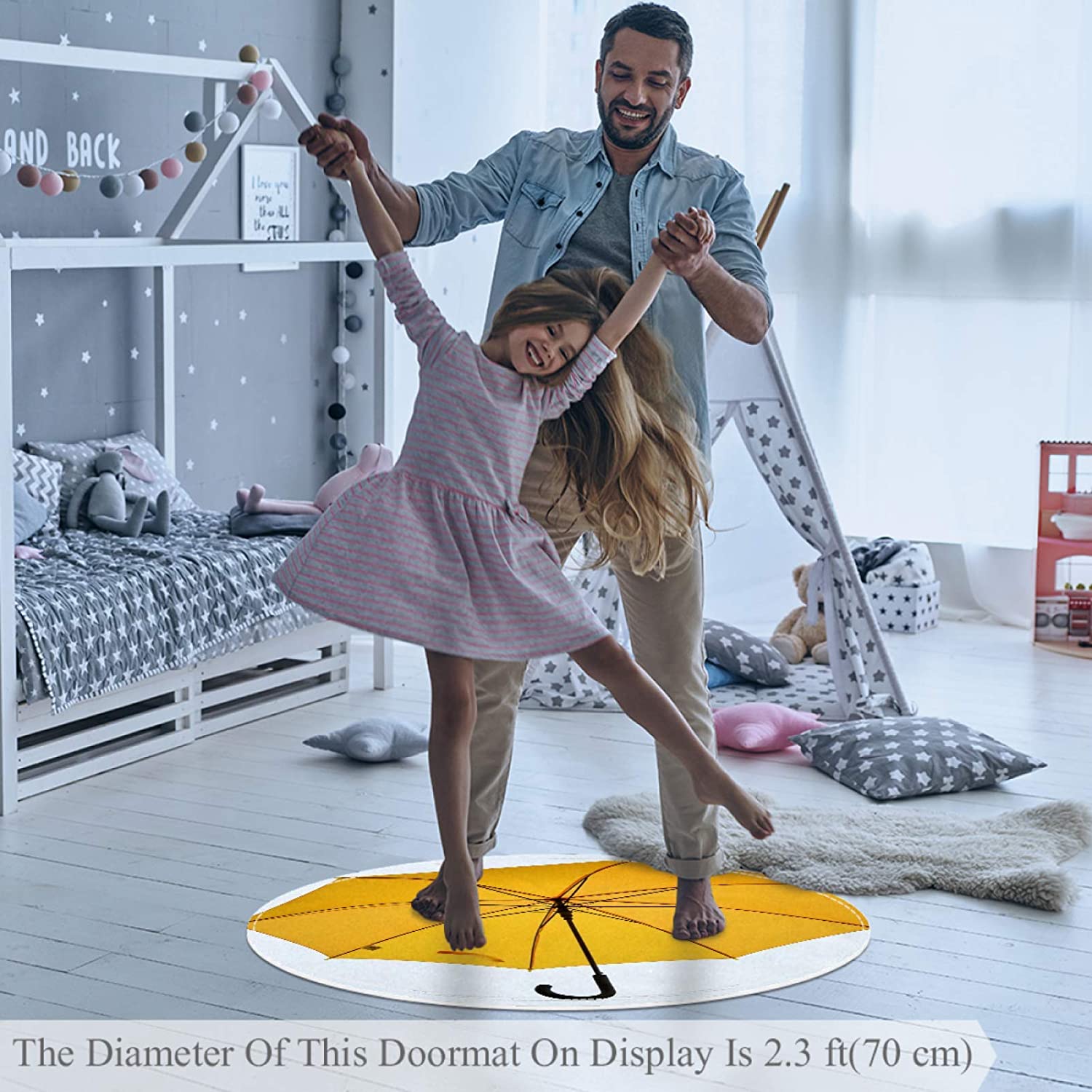 Round Comfort Anti-Fatigue Kitchen Floor Mat Umbrella Yellow Green Machine Washable Kitchen Floor Ru