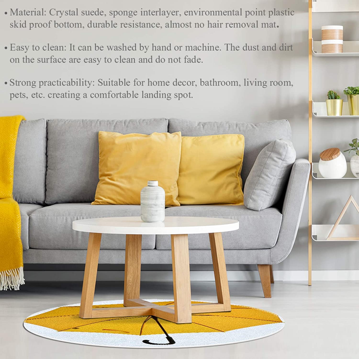 Round Comfort Anti-Fatigue Kitchen Floor Mat Umbrella Yellow Green Machine Washable Kitchen Floor Ru