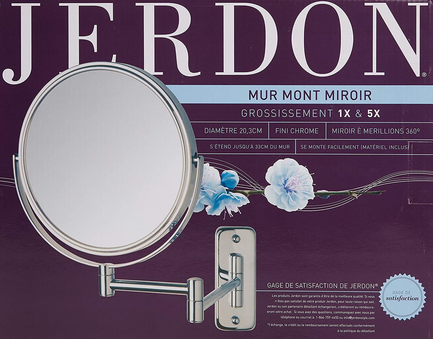 Jerdon JP7506CF 8-Inch Wall Mount Makeup Mirror with 5x Magnification, Chrome Finish, 8