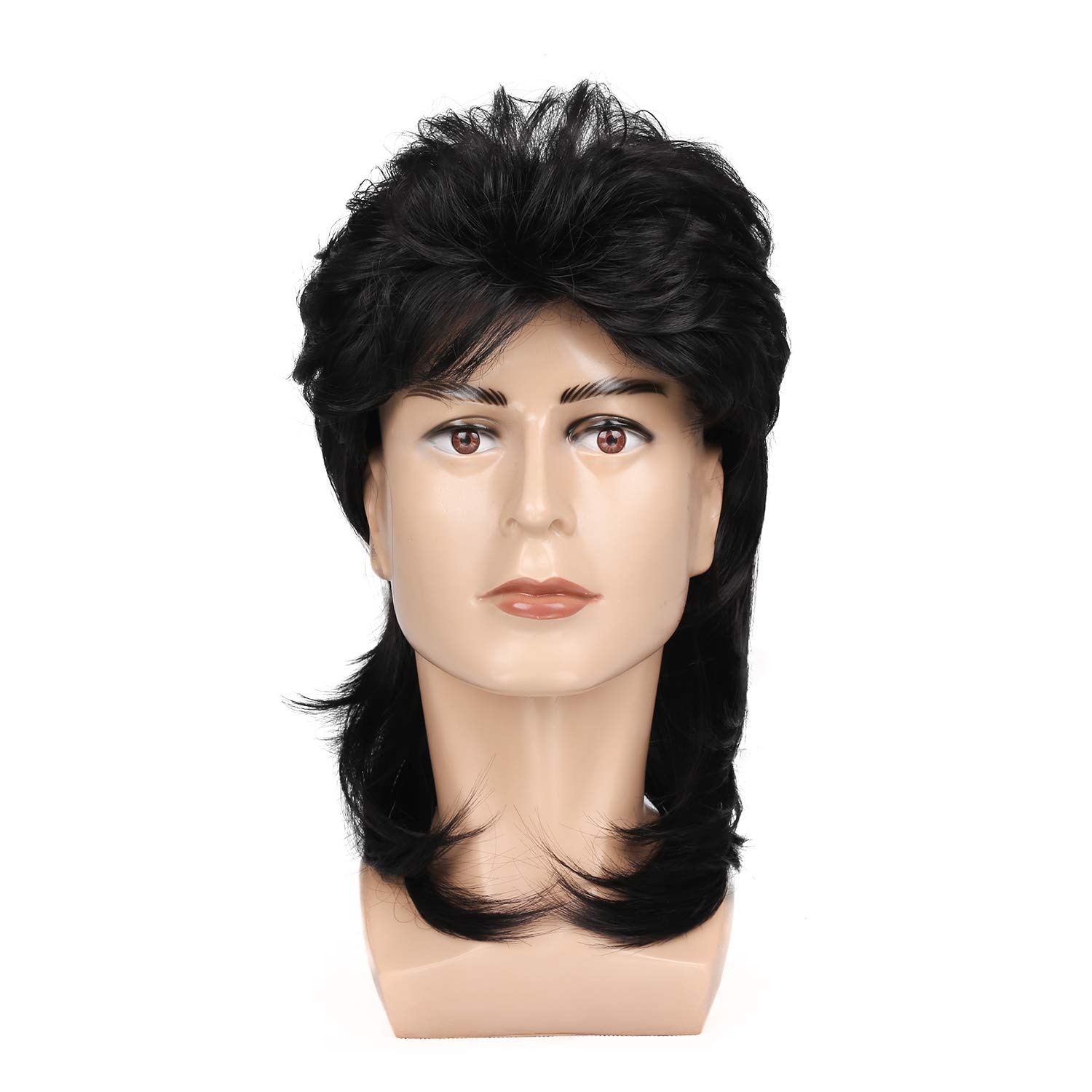 Kaneles Mullet Wigs for Men 70s 80s Costumes Mens Black Fancy Party