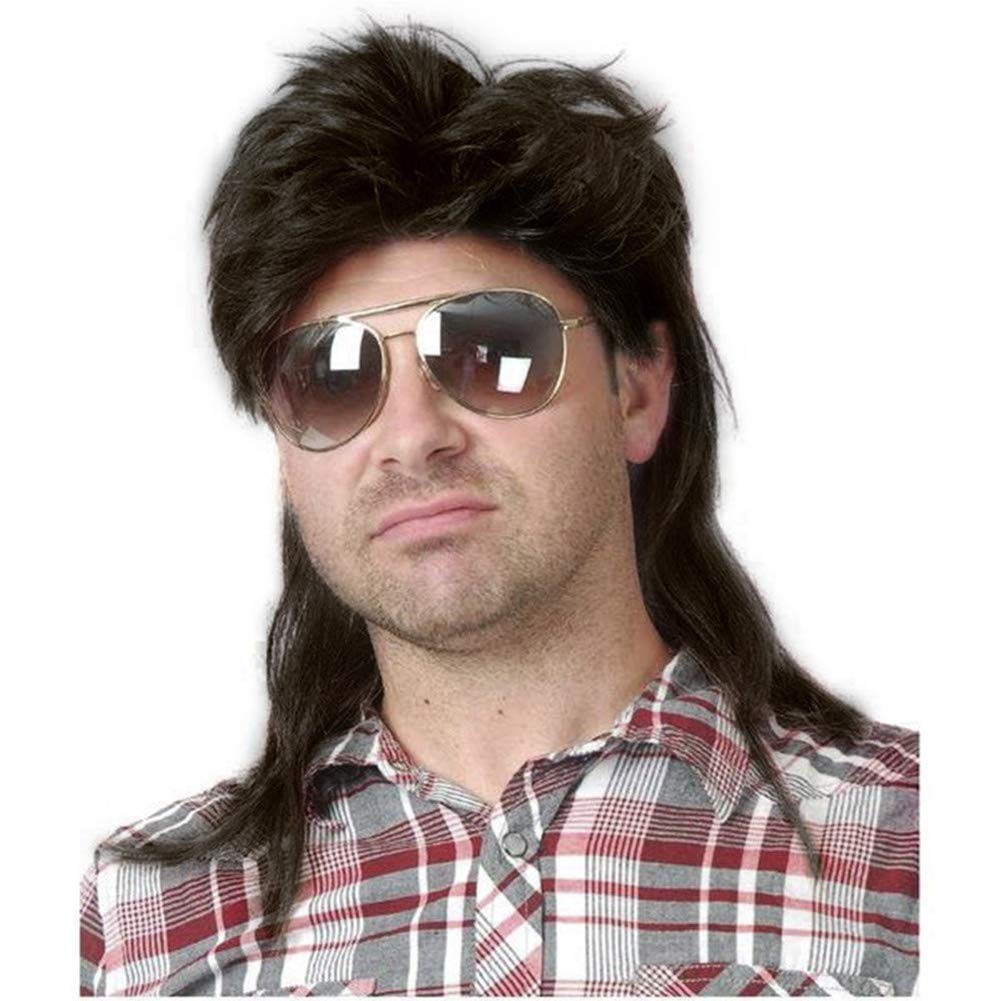Kaneles Mullet Wigs for Men 70s 80s Costumes Mens Black Fancy Party