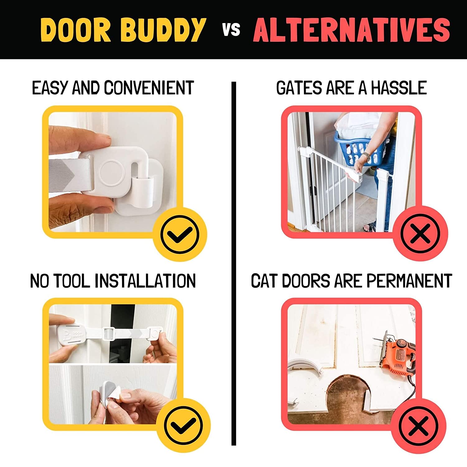 Door Buddy Child Proof Door Lock and Foam Baby Door Stopper. Baby Proofing Doors Made Simple with Ea