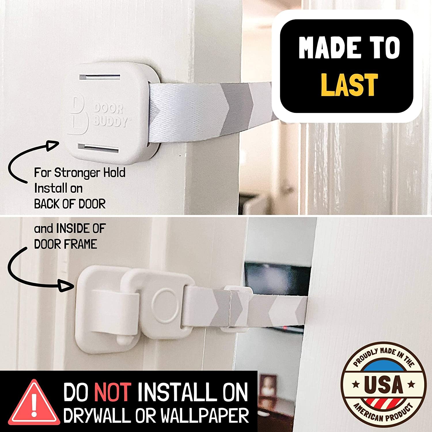 Door Buddy Child Proof Door Lock and Foam Baby Door Stopper. Baby Proofing Doors Made Simple with Ea