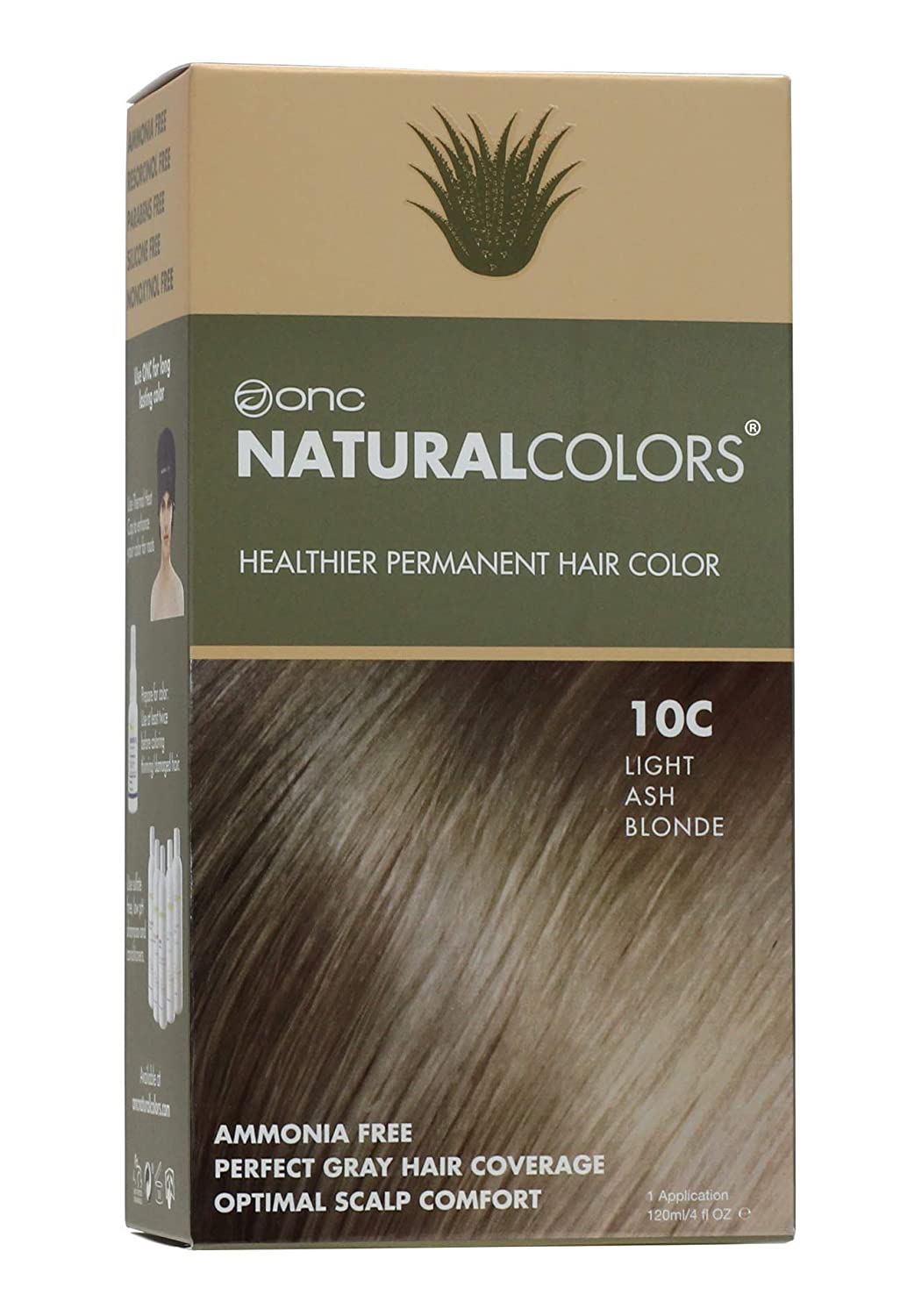 ONC NATURALCOLORS (10C Light Ash Blonde) 4 fl. oz. (120 mL) Healthier Permanent Hair Dye with Certif