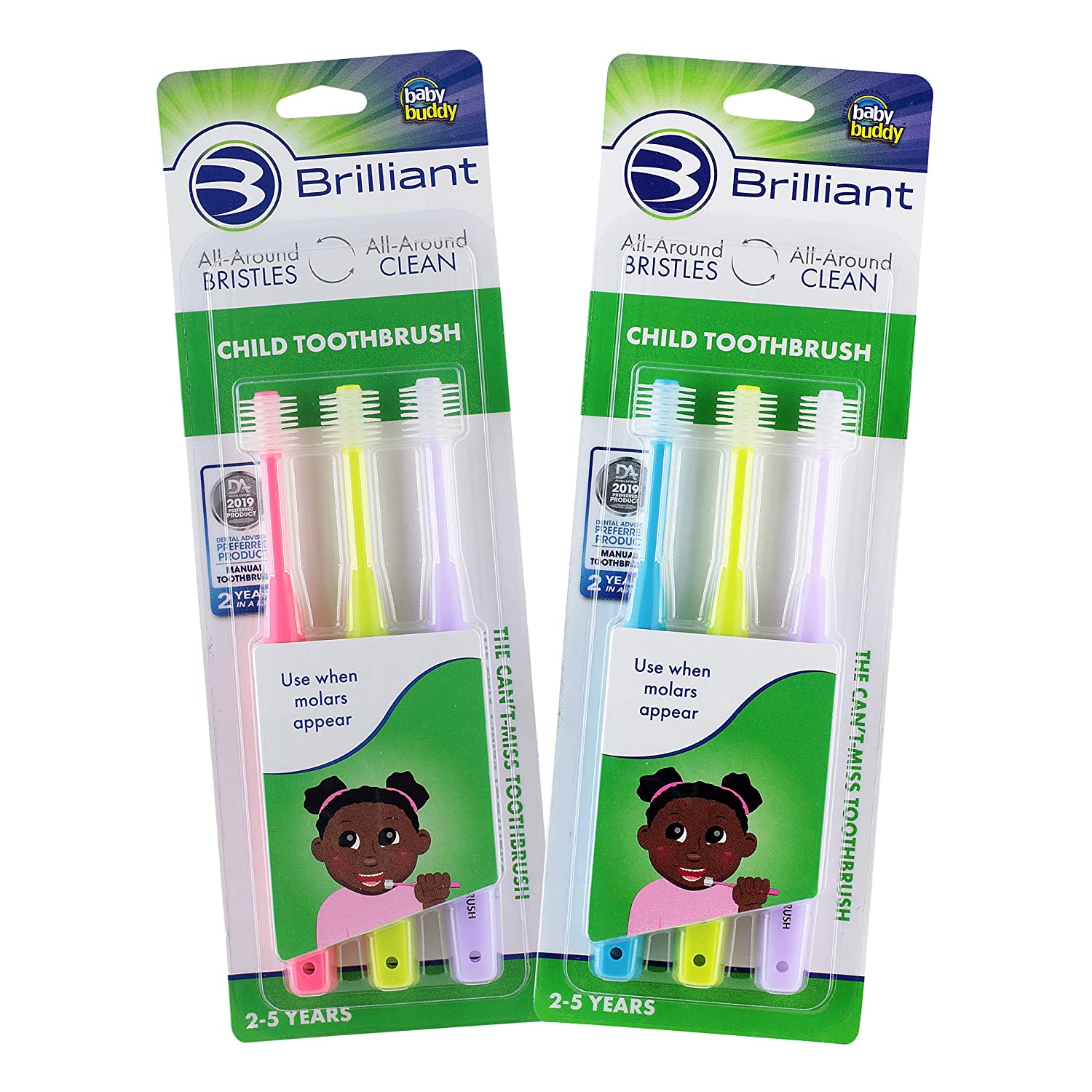 Brilliant Child Toothbrush by Baby Buddy - Ages 2-5 Years, When Molars Appear, Micro Bristles Clean 