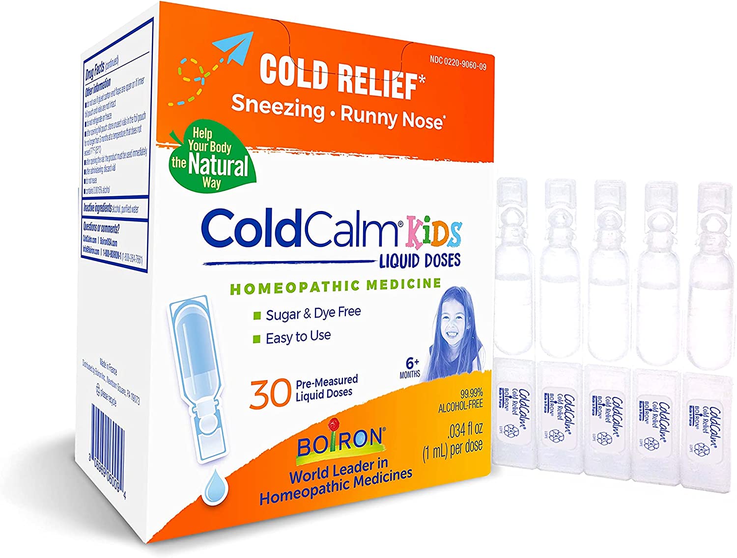 Boiron ColdCalm Kids Single-Use Drops for Relief from Cold Symptoms of Sneezing, Runny Nose, and Nas
