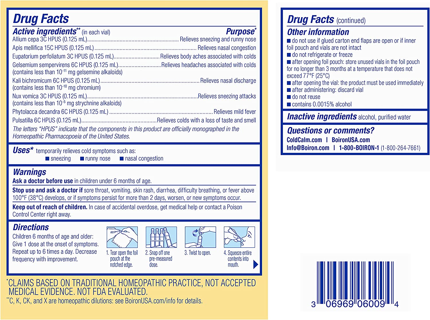 Boiron ColdCalm Kids Single-Use Drops for Relief from Cold Symptoms of Sneezing, Runny Nose, and Nas