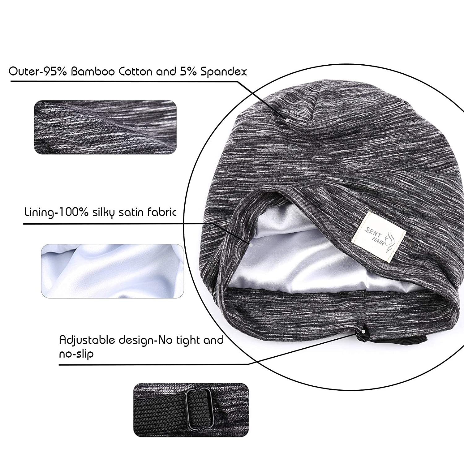 Sent Hair Kids Satin Lined Bonnet Silk Slouchy Beanie for Natural Hair Adjustable Sleep Bonnet Slap 