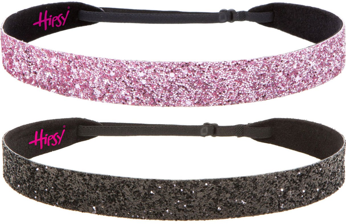 Hipsy Adjustable Non Slip Fashion Wide Bling Glitter Headbands for Women Girls & Teens 2-Pack (Black