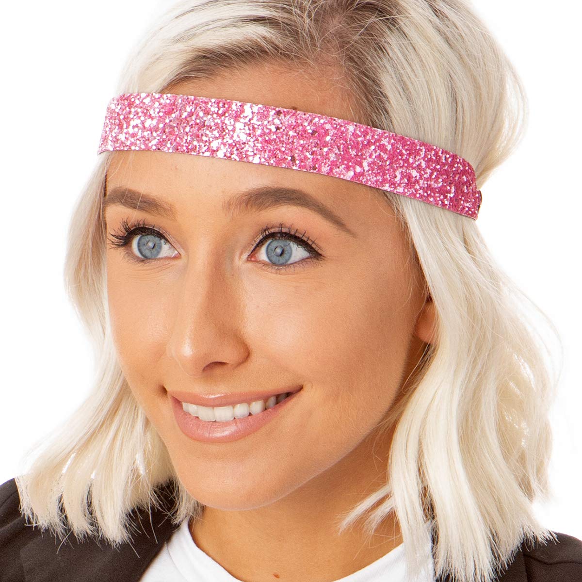 Hipsy Adjustable Non Slip Fashion Wide Bling Glitter Headbands for Women Girls & Teens 2-Pack (Black
