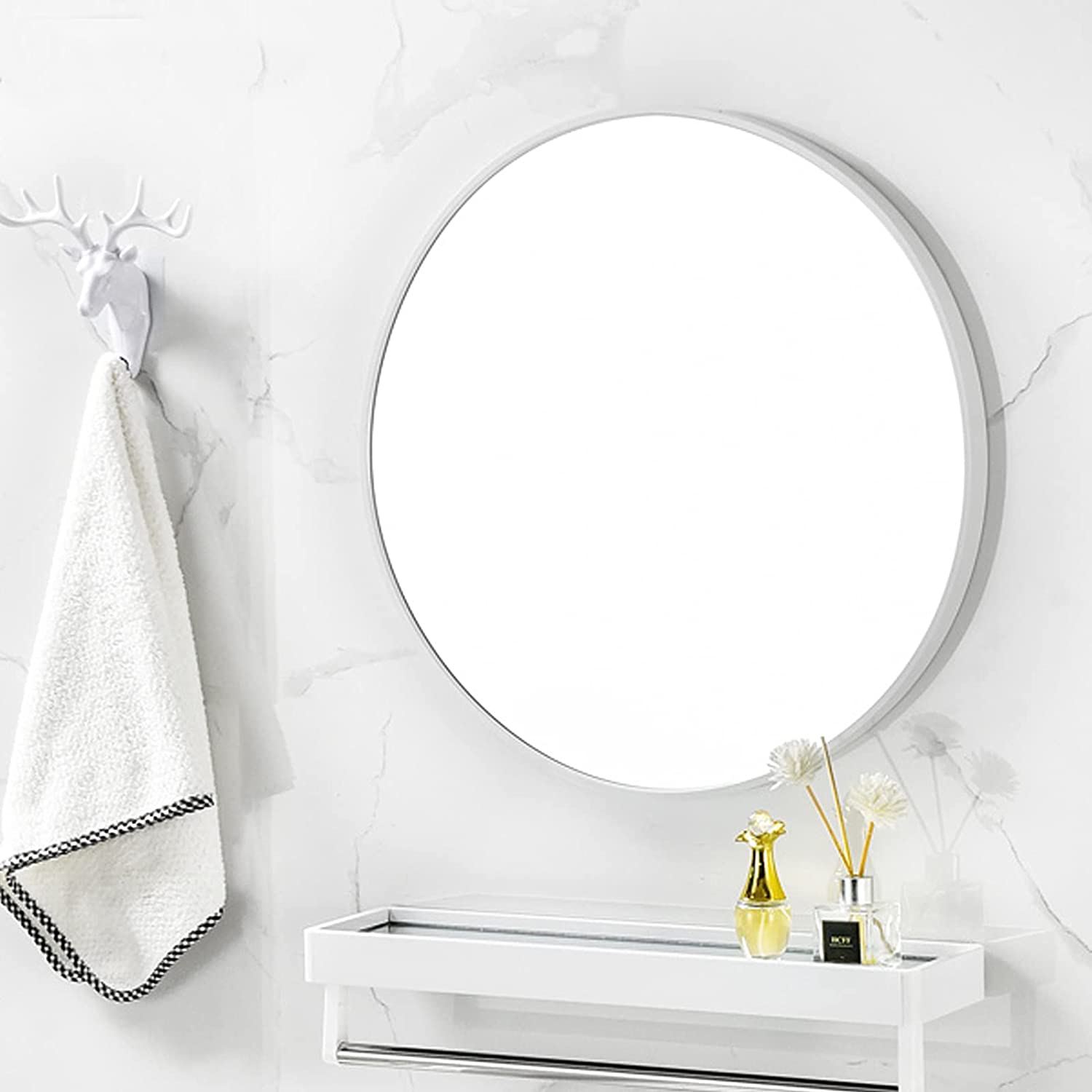 DSJGVN Round Makeup Mirror,Bathroom Mirror, Aluminum Alloy Frame Modern Wall Mounted Mirror Round Mi