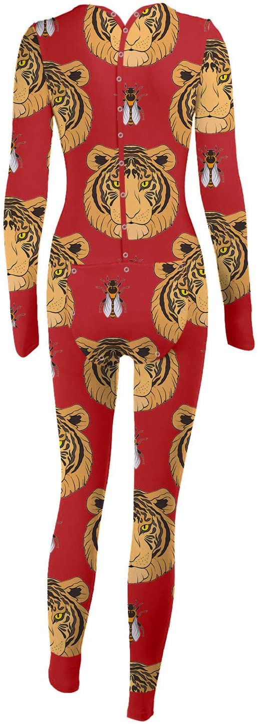 Dosoop Women Sexy Deep V Neck Long Sleeve Onesies Jumpsuit One Piece Button-Down Functional Buttoned