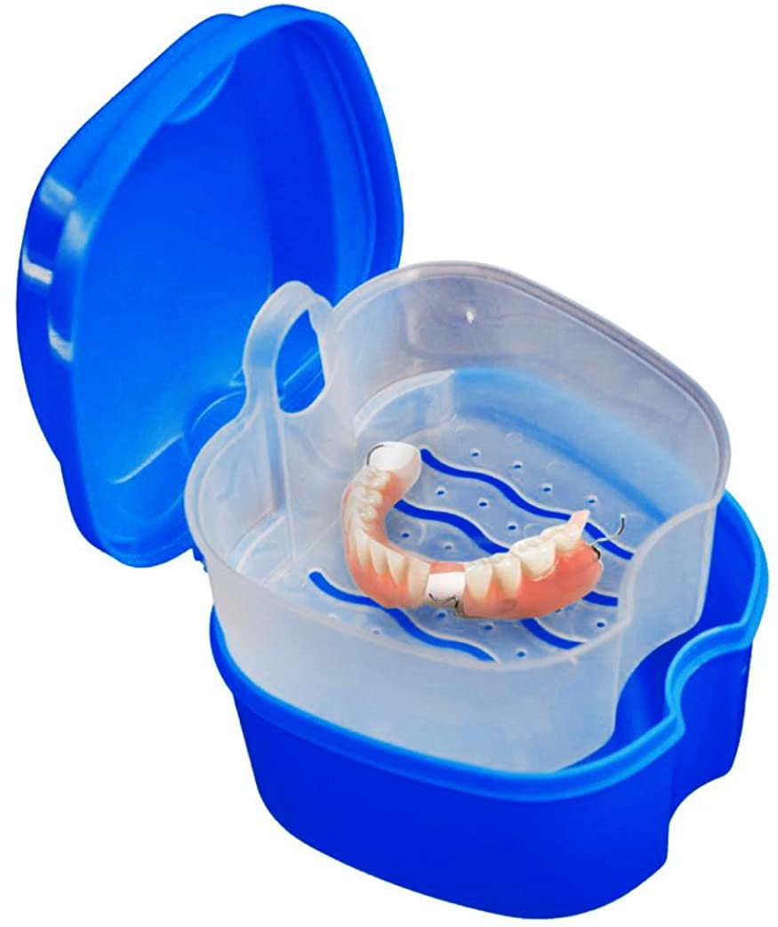 SOOTOP Denture Bath Case Cup Box Holder Storage Soak Container with Strainer Basket for Travel Home