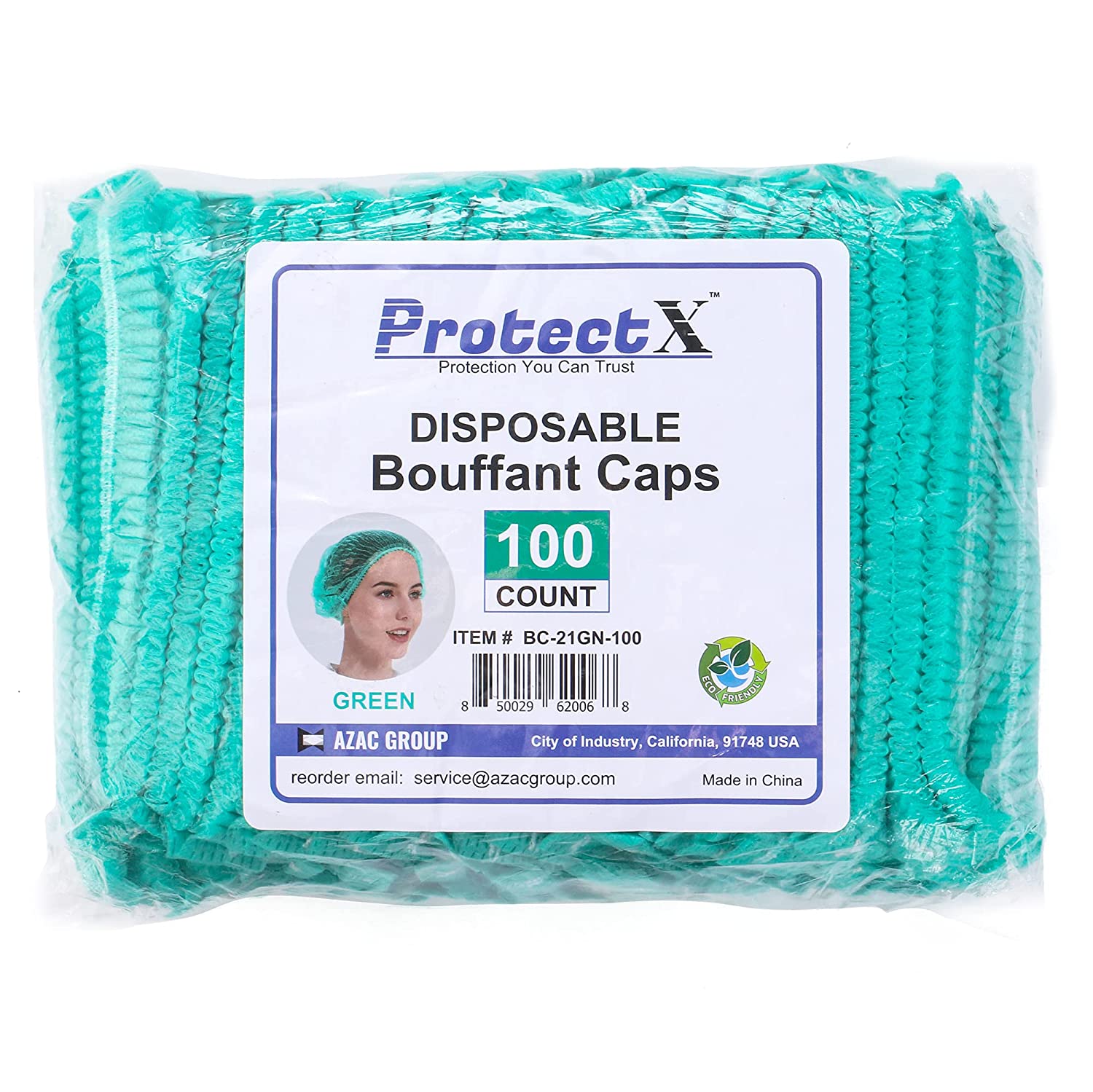 ProtectX Disposable Bouffant (Hair Net) Caps Hair Head Cover Nets 21” (Green 100 pack)
