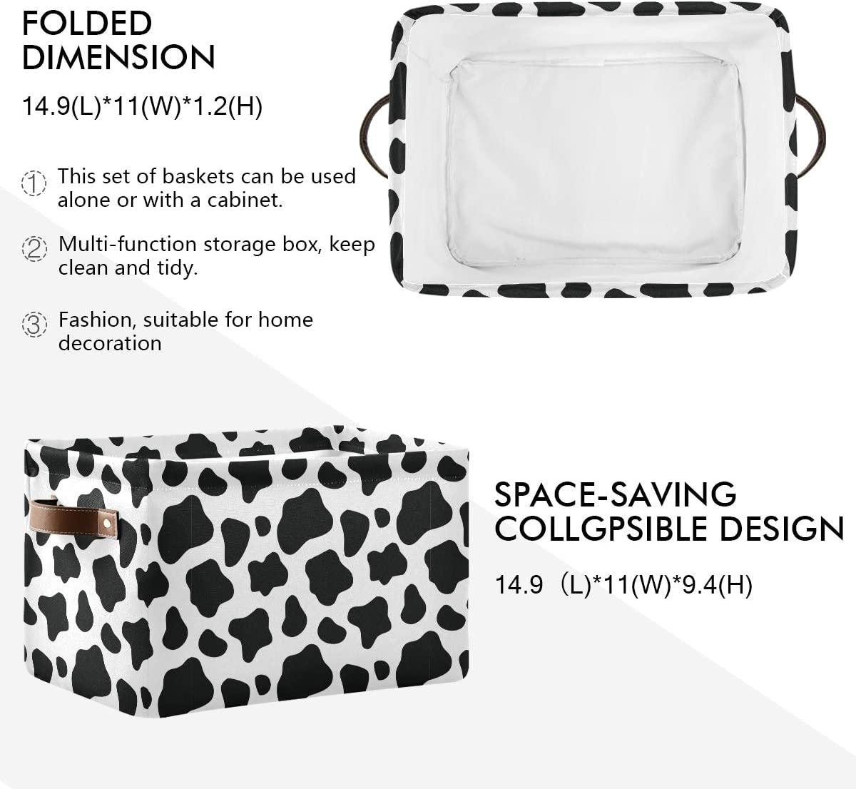 Storage Basket Cube Animal Milk Cow Print Large Collapsible Toys Storage Box Bin Laundry Organizer f