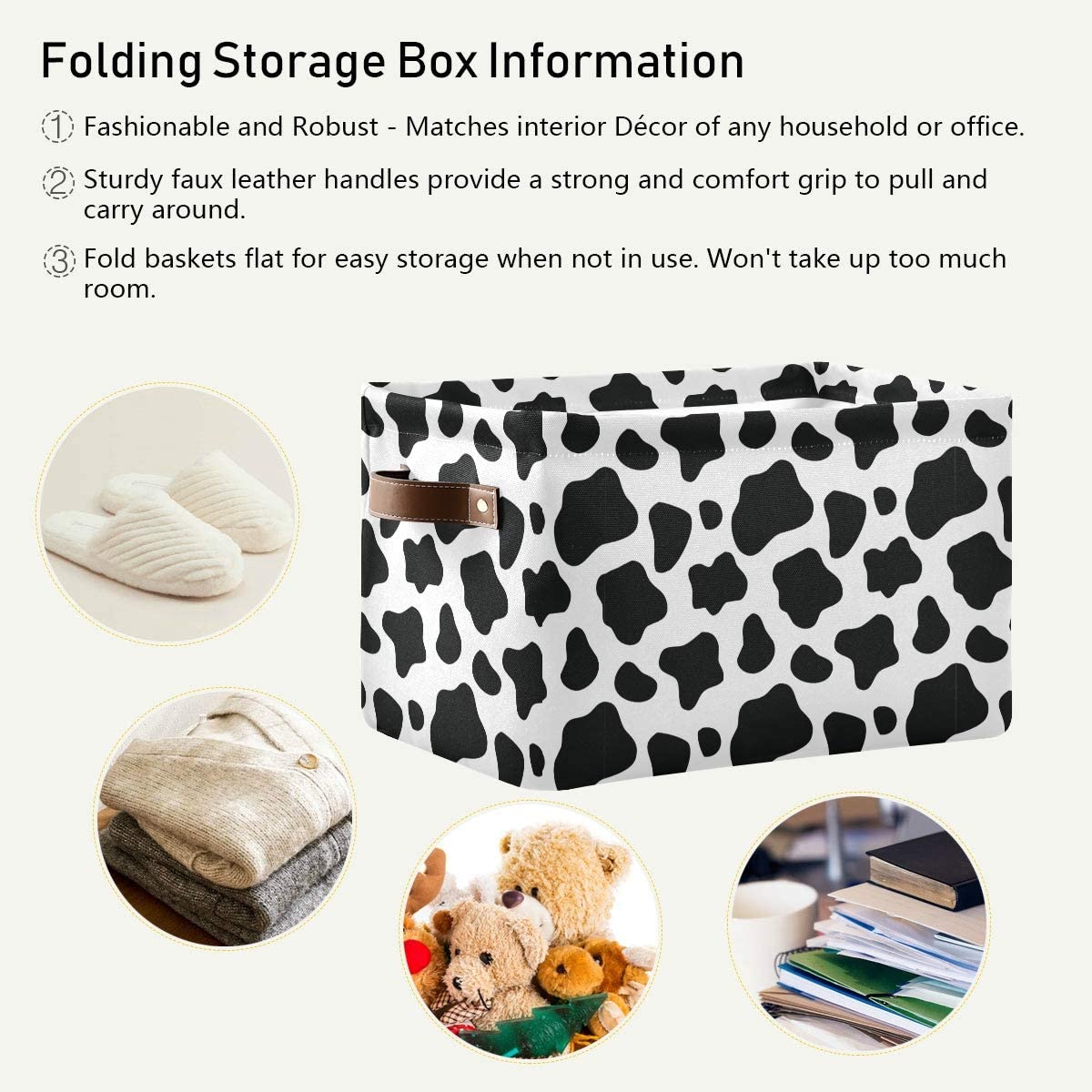 Storage Basket Cube Animal Milk Cow Print Large Collapsible Toys Storage Box Bin Laundry Organizer f