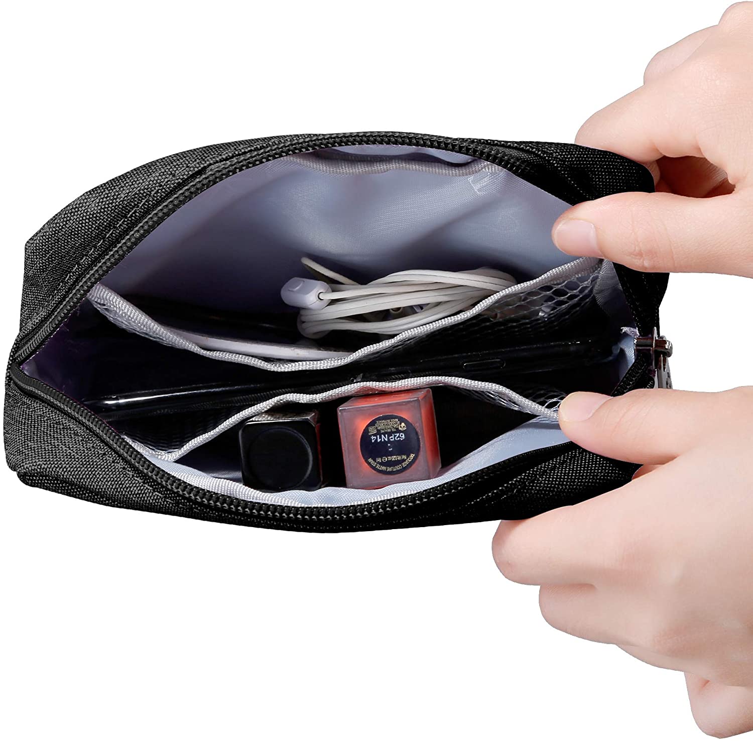 E-Tree 7 inch Canvas Zippered Small Bag, Mini Travel Makeup Carrying Case, Cosmetic Bag, Portable El