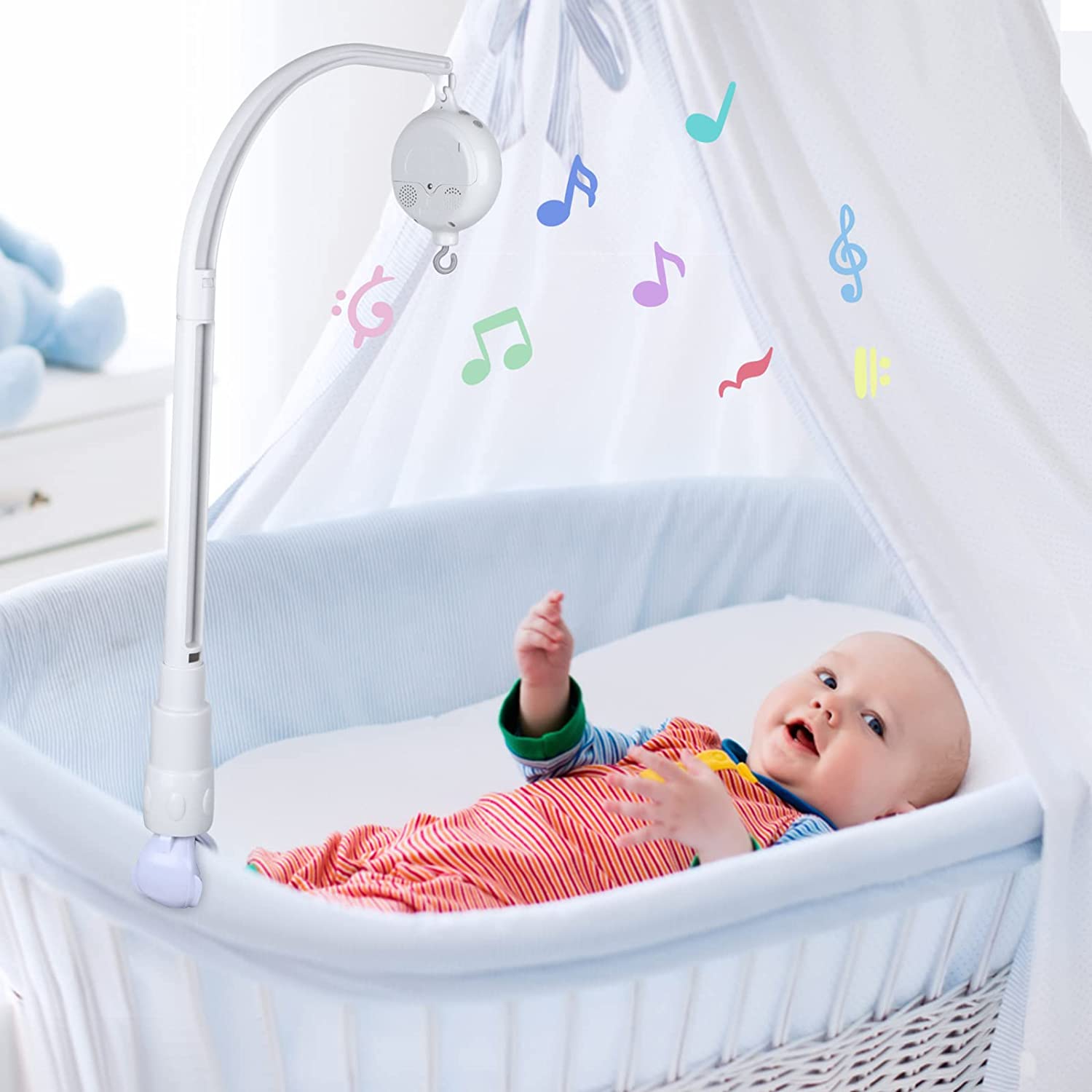 23 Inch Baby Crib Mobile Bed Bell Holder Arm Bracket, with Mobile Music Box(Battery Operated), Music