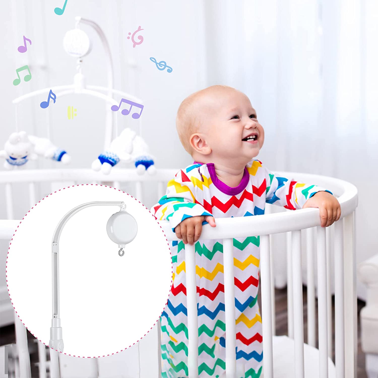 23 Inch Baby Crib Mobile Bed Bell Holder Arm Bracket, with Mobile Music Box(Battery Operated), Music