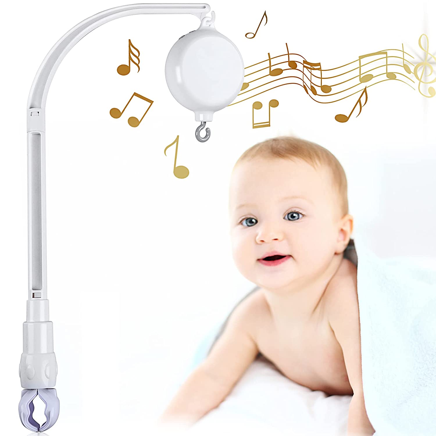 23 Inch Baby Crib Mobile Bed Bell Holder Arm Bracket, with Mobile Music Box(Battery Operated), Music