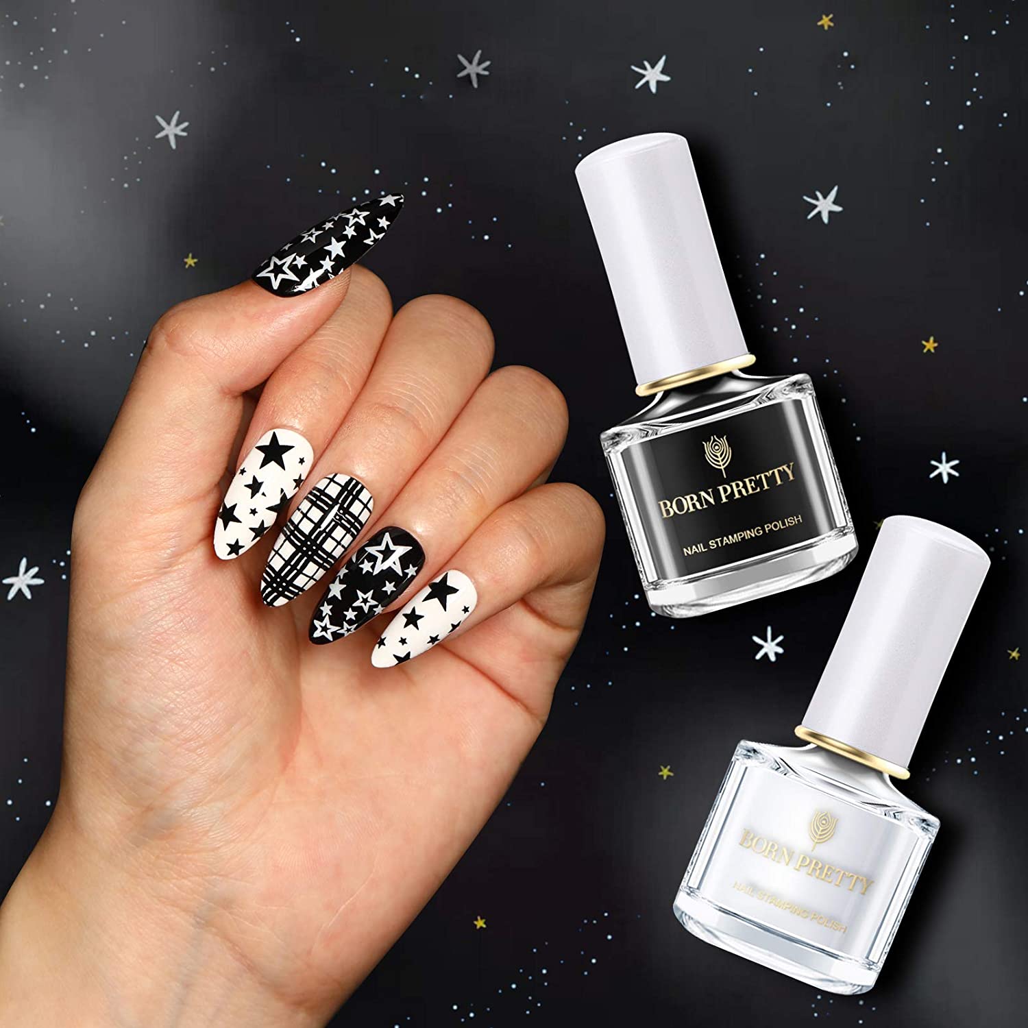 BORN PRETTY Nail Art Stamping Polish White Black Manicure Image Stamp Polish Set Print Polish Varnis