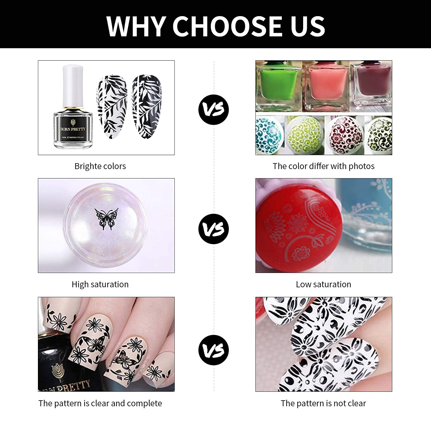 BORN PRETTY Nail Art Stamping Polish White Black Manicure Image Stamp Polish Set Print Polish Varnis