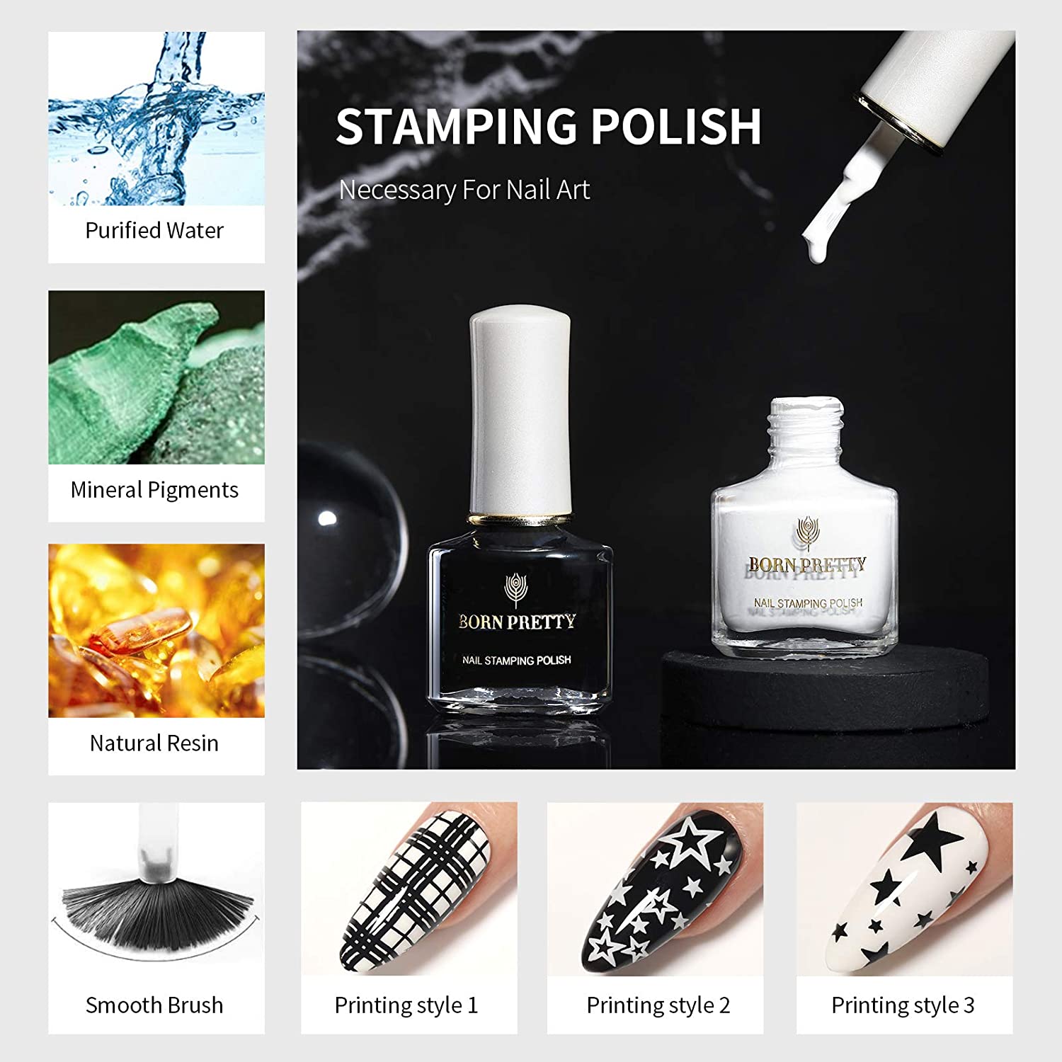 BORN PRETTY Nail Art Stamping Polish White Black Manicure Image Stamp Polish Set Print Polish Varnis