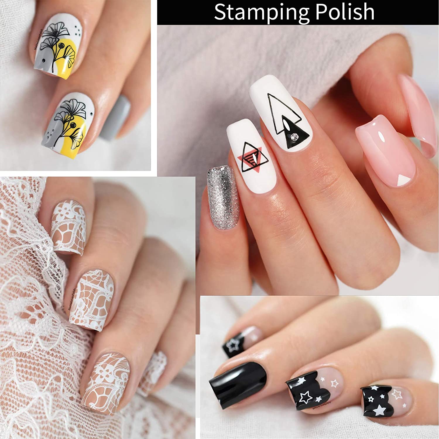 BORN PRETTY Nail Art Stamping Polish White Black Manicure Image Stamp Polish Set Print Polish Varnis