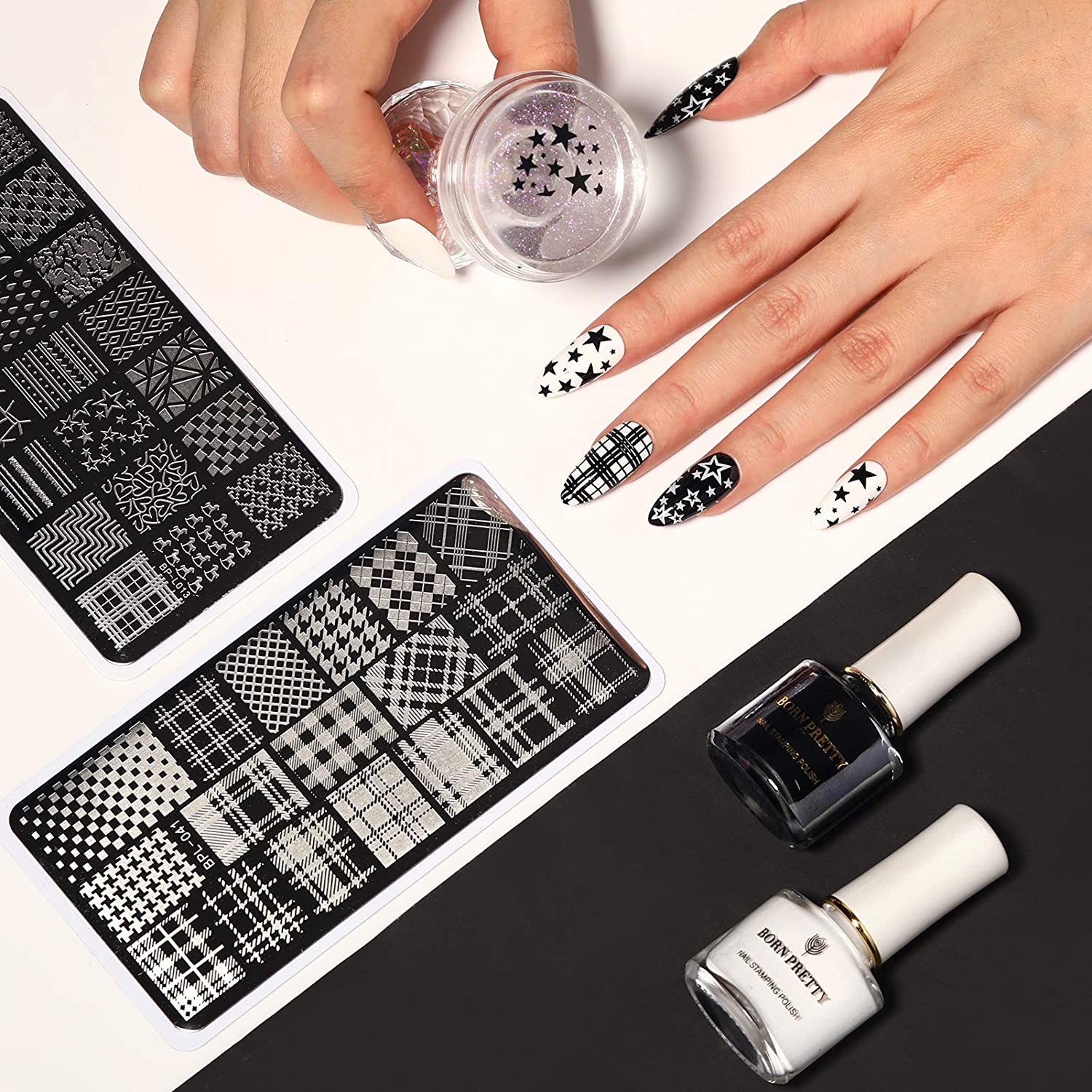 BORN PRETTY Nail Art Stamping Polish White Black Manicure Image Stamp Polish Set Print Polish Varnis