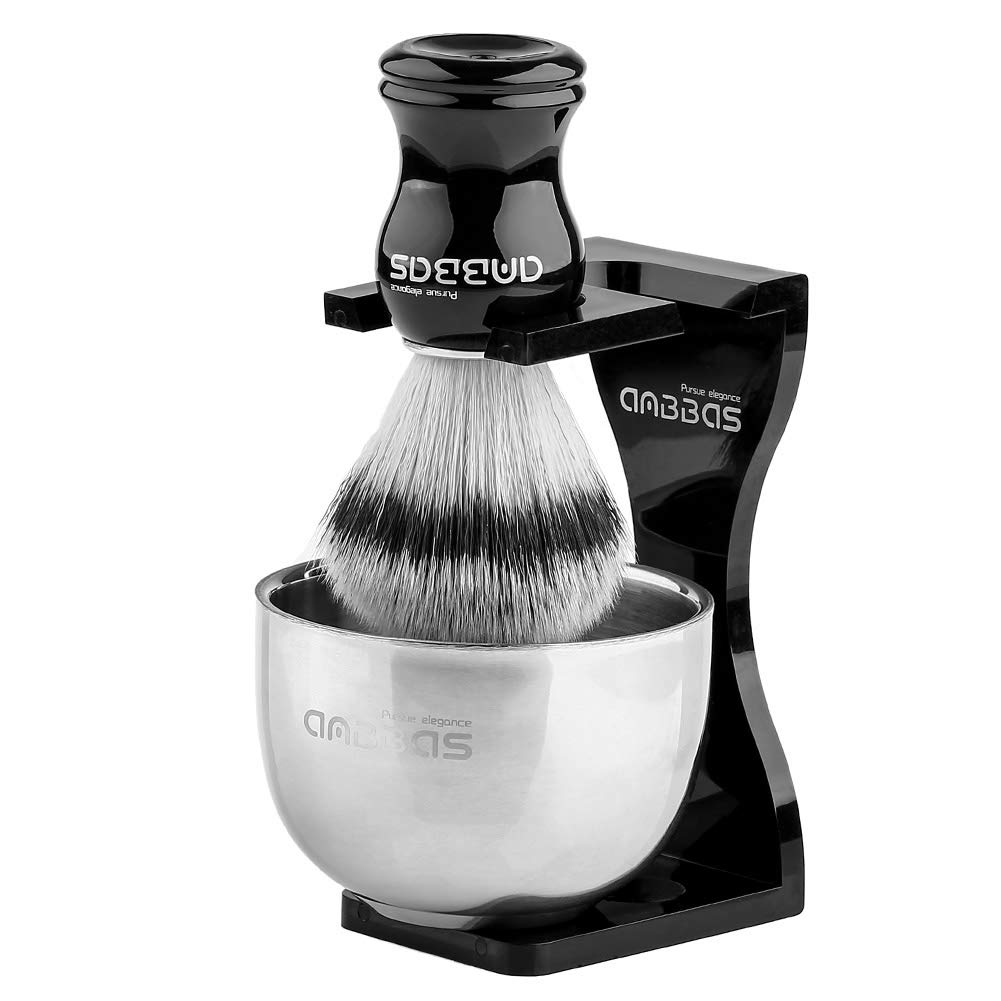 Anbbas 3IN1 Shaving Brush Set Synthetic Badger Hair with Stainless Steel Shaving Bowl,Black Acrylic