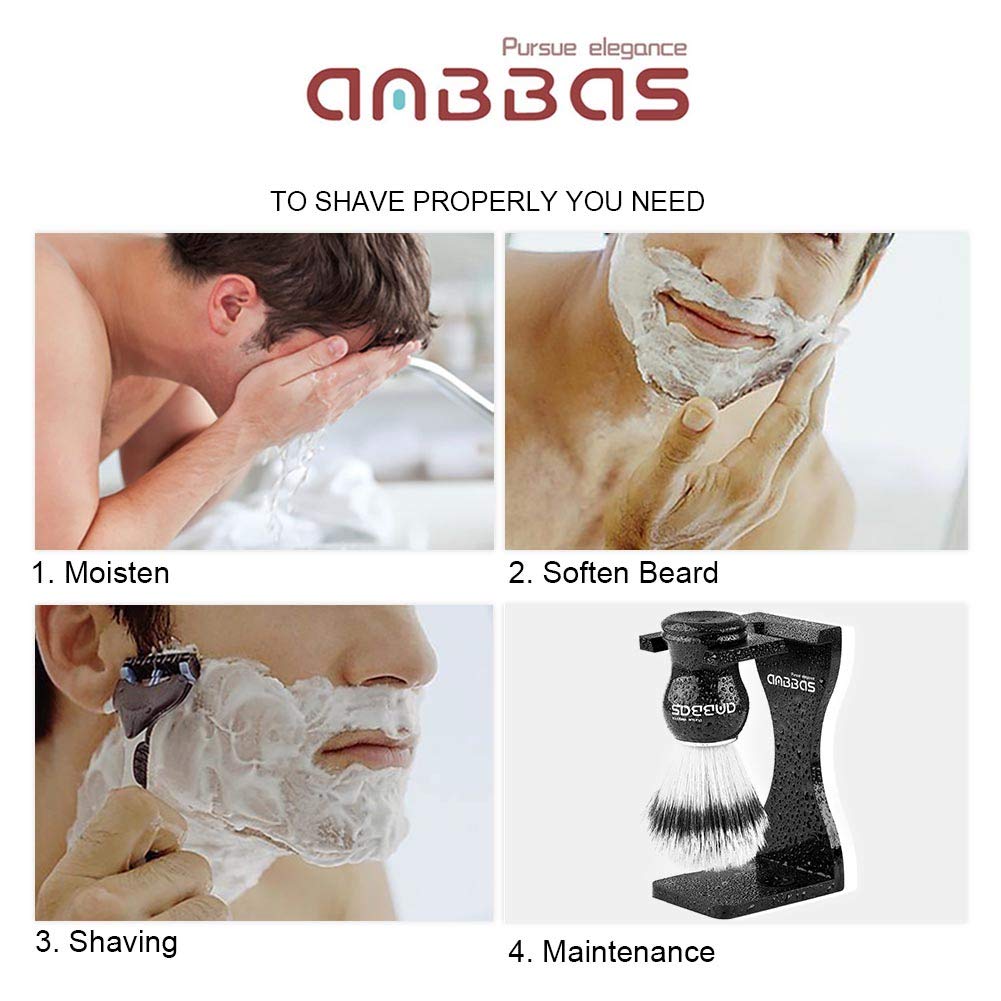 Anbbas 3IN1 Shaving Brush Set Synthetic Badger Hair with Stainless Steel Shaving Bowl,Black Acrylic