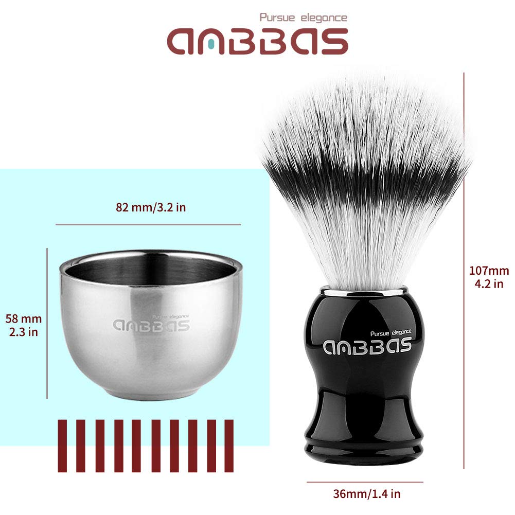 Anbbas 3IN1 Shaving Brush Set Synthetic Badger Hair with Stainless Steel Shaving Bowl,Black Acrylic