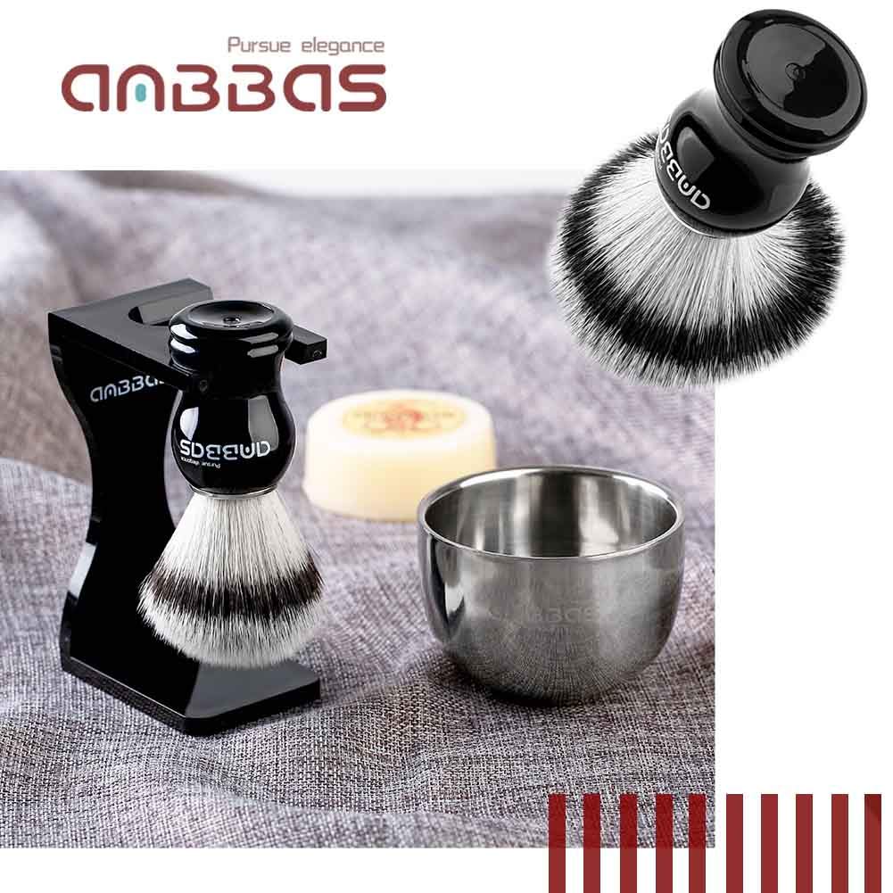 Anbbas 3IN1 Shaving Brush Set Synthetic Badger Hair with Stainless Steel Shaving Bowl,Black Acrylic