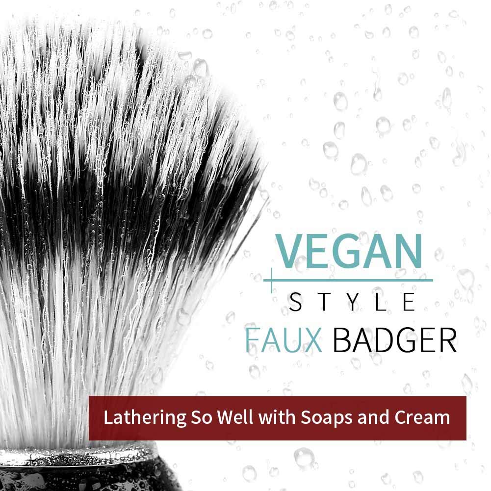 Anbbas 3IN1 Shaving Brush Set Synthetic Badger Hair with Stainless Steel Shaving Bowl,Black Acrylic