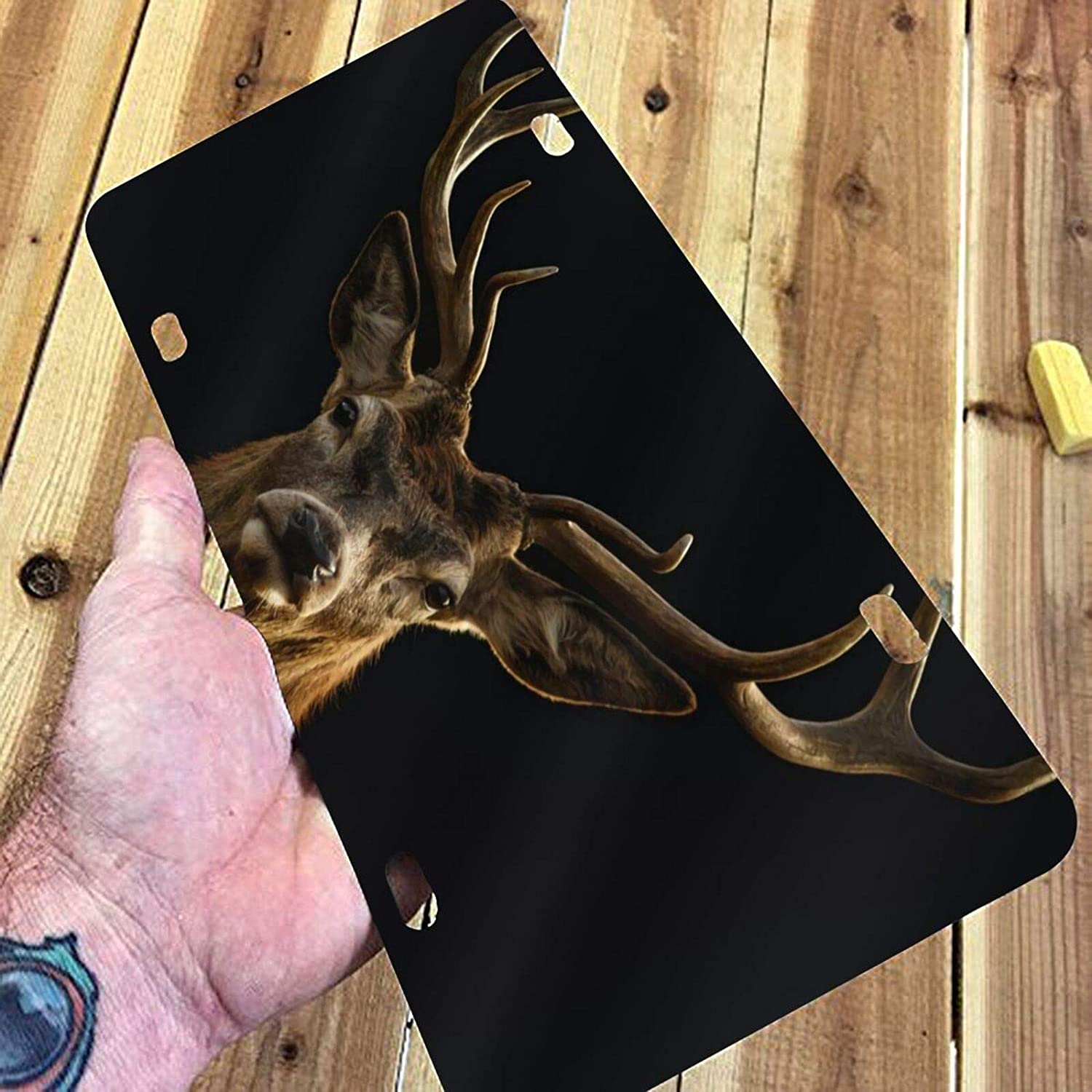 Nature Wild Deer Head Antler Animal License Plate Frame Aluminum Metal Covers,Metal Novelty Car Plat