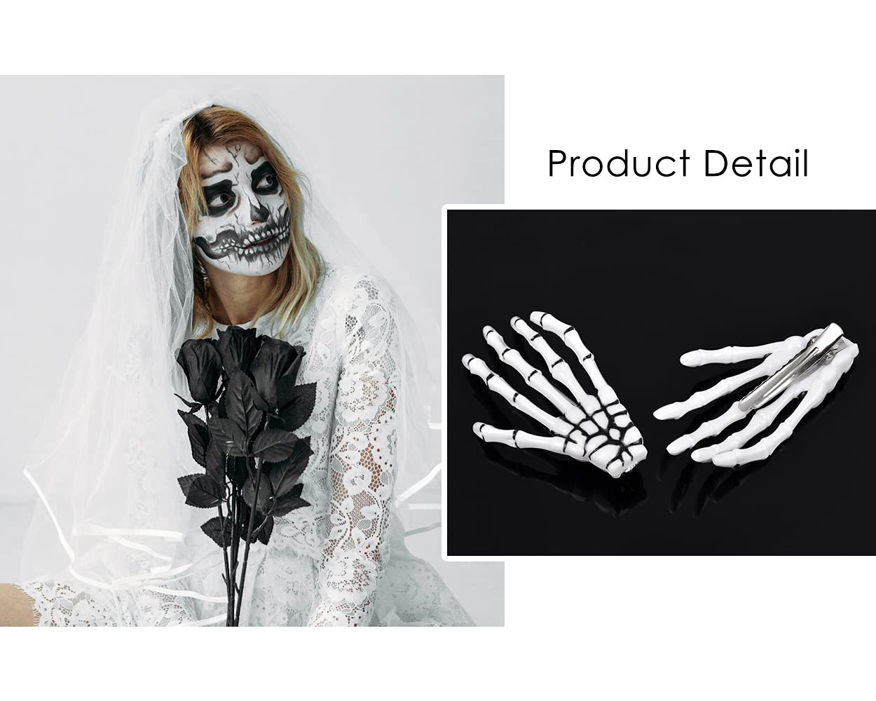 DS. DISTINCTIVE STYLE 2 Pairs Korean Style Gothic Skeleton Hands Bone Hair Clips - Fashion Punk Rock
