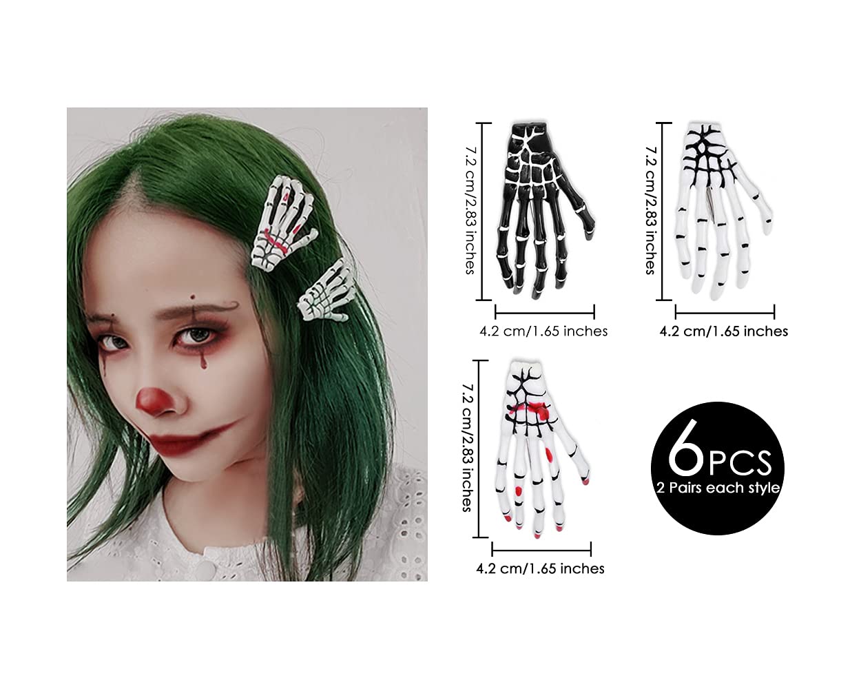 DS. DISTINCTIVE STYLE 2 Pairs Korean Style Gothic Skeleton Hands Bone Hair Clips - Fashion Punk Rock