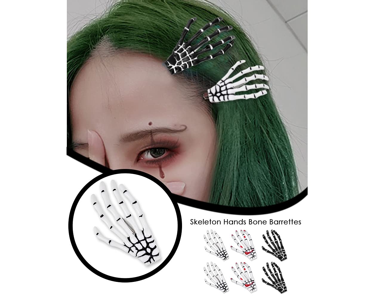 DS. DISTINCTIVE STYLE 2 Pairs Korean Style Gothic Skeleton Hands Bone Hair Clips - Fashion Punk Rock