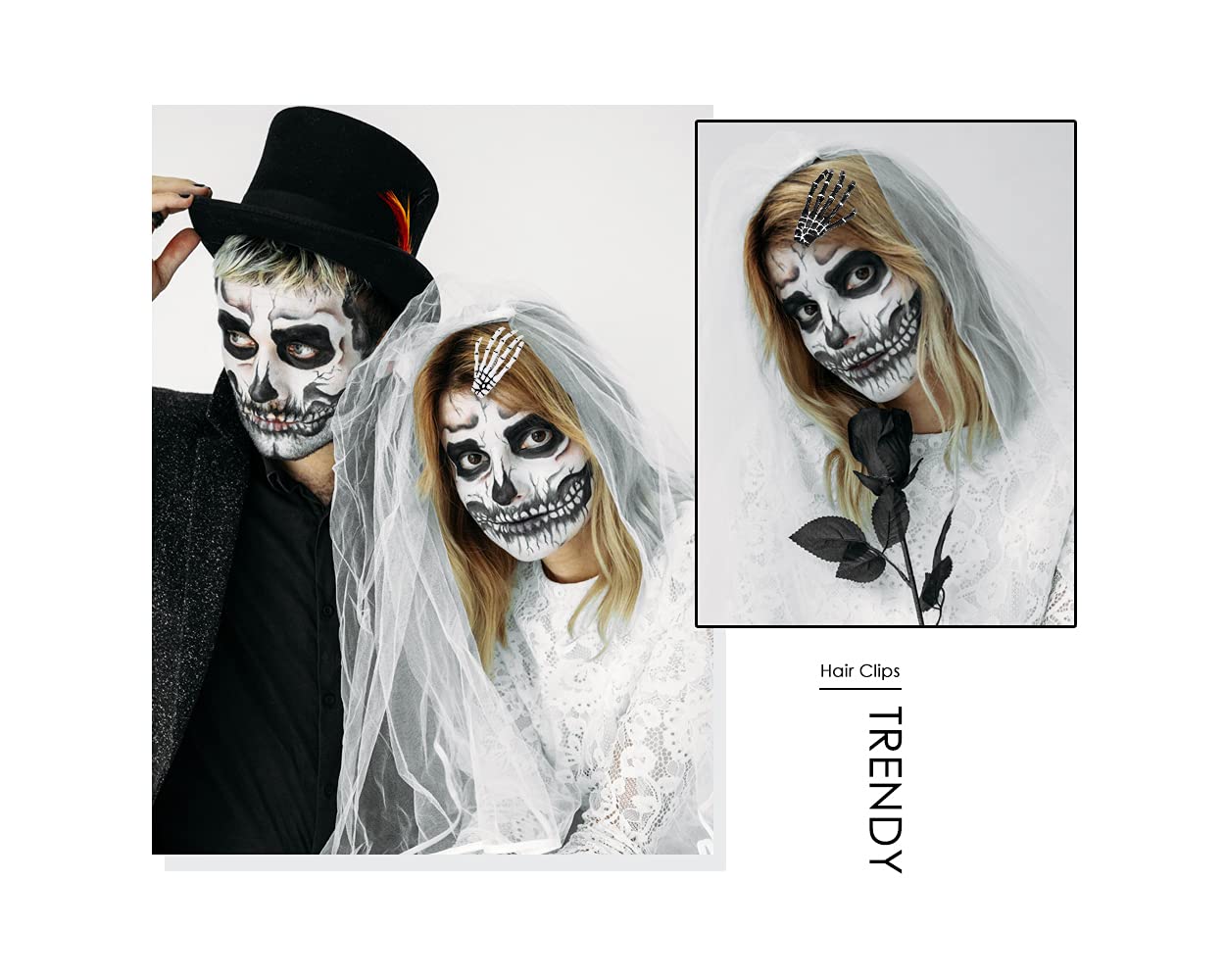 DS. DISTINCTIVE STYLE 2 Pairs Korean Style Gothic Skeleton Hands Bone Hair Clips - Fashion Punk Rock